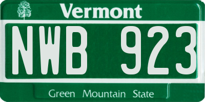 VT license plate NWB923