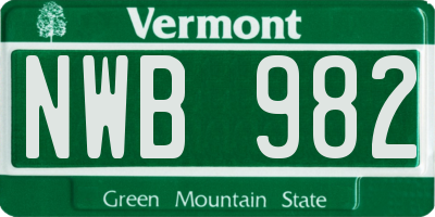 VT license plate NWB982