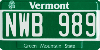 VT license plate NWB989