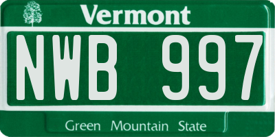 VT license plate NWB997