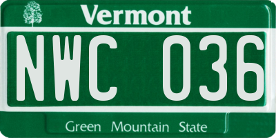 VT license plate NWC036