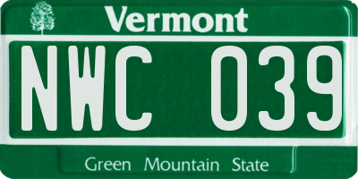 VT license plate NWC039