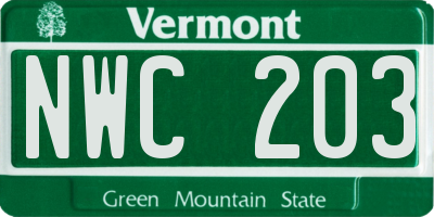 VT license plate NWC203