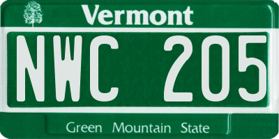 VT license plate NWC205
