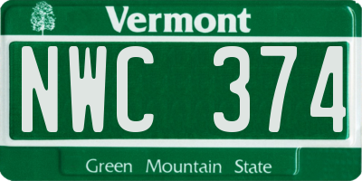 VT license plate NWC374