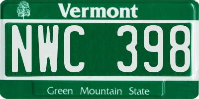 VT license plate NWC398