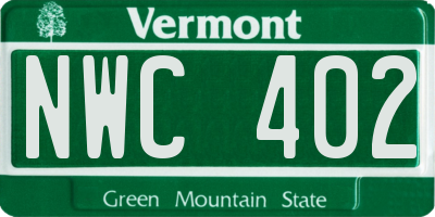 VT license plate NWC402