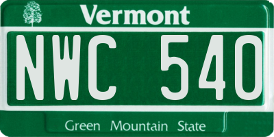 VT license plate NWC540