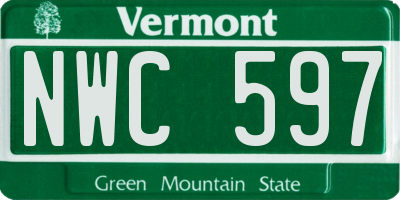 VT license plate NWC597