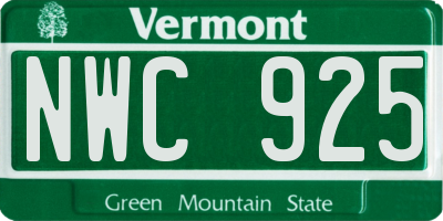 VT license plate NWC925