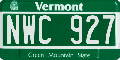 VT license plate NWC927