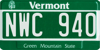 VT license plate NWC940