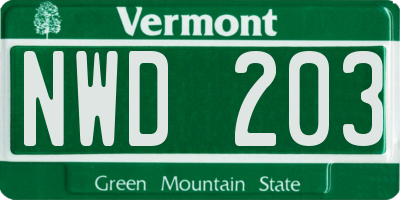 VT license plate NWD203