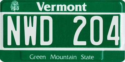 VT license plate NWD204