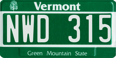 VT license plate NWD315