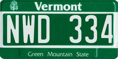 VT license plate NWD334
