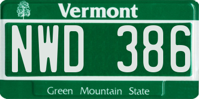 VT license plate NWD386