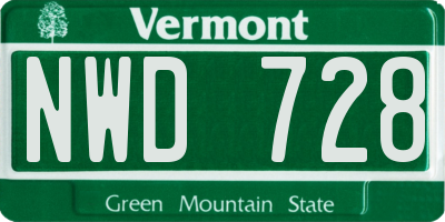 VT license plate NWD728