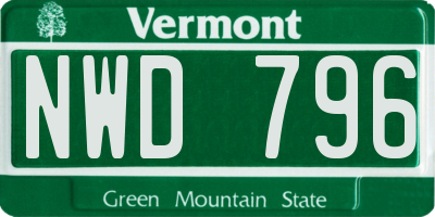 VT license plate NWD796