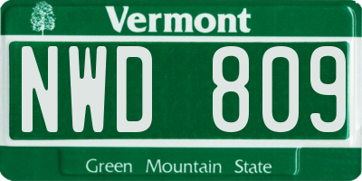 VT license plate NWD809