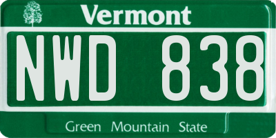 VT license plate NWD838