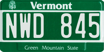 VT license plate NWD845