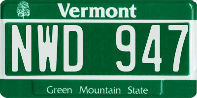 VT license plate NWD947
