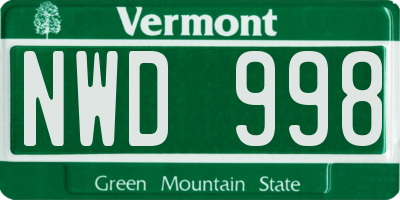 VT license plate NWD998