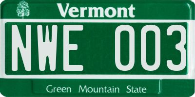 VT license plate NWE003