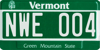 VT license plate NWE004