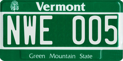 VT license plate NWE005