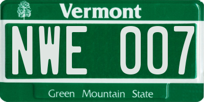 VT license plate NWE007