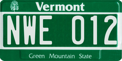 VT license plate NWE012