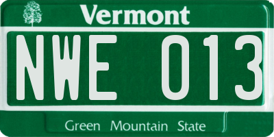 VT license plate NWE013