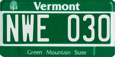 VT license plate NWE030
