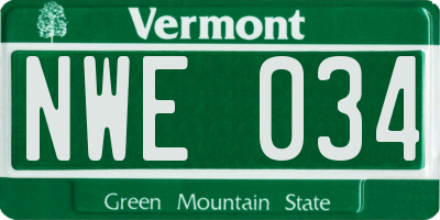 VT license plate NWE034