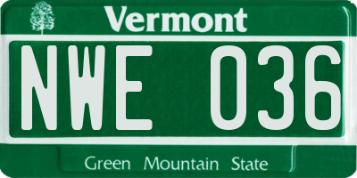 VT license plate NWE036