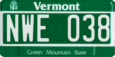 VT license plate NWE038