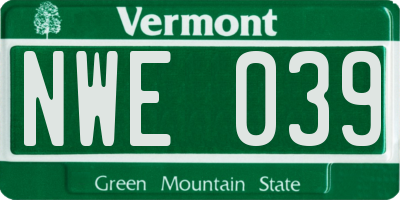 VT license plate NWE039
