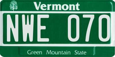 VT license plate NWE070