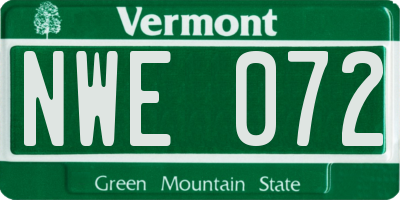 VT license plate NWE072
