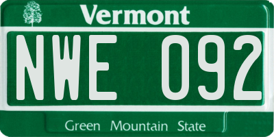 VT license plate NWE092
