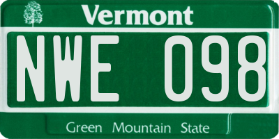 VT license plate NWE098