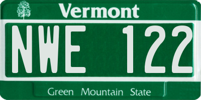 VT license plate NWE122