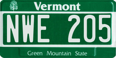VT license plate NWE205