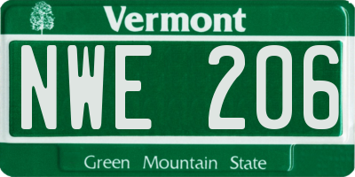 VT license plate NWE206