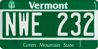 VT license plate NWE232