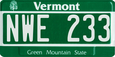 VT license plate NWE233
