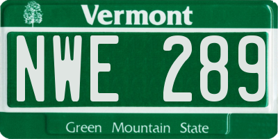 VT license plate NWE289