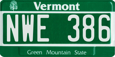 VT license plate NWE386